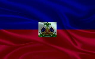 3d waving realistic silk national flag of Haiti. Happy national day Haiti flag background. close up photo