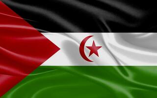 3d waving realistic silk national flag of Eastern Sahara background. close up photo