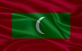 3d waving realistic silk national flag of Maldives. Happy national day Maldives flag background. close up photo