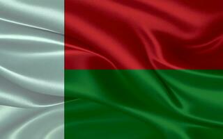 3d waving realistic silk national flag of Madagascar. Happy national day Madagascar flag background. close up photo