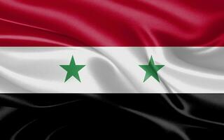 3d waving realistic silk national flag of Syria. Happy national day Syria flag background. close up photo