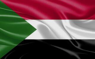 3d waving realistic silk national flag of Sudan. Happy national day Sudan flag background. close up photo