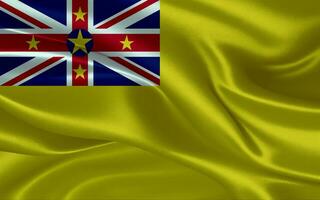 3d waving realistic silk national flag of Niue. Happy national day Niue flag background. close up photo