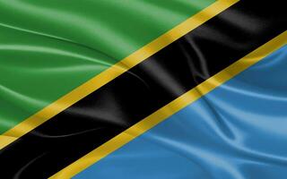 3d waving realistic silk national flag of Tanzania. Happy national day Tanzania flag background. close up photo