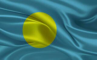 3d waving realistic silk national flag of Palau. Happy national day Palau flag background. close up photo