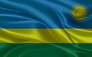 3d waving realistic silk national flag of Rwanda. Happy national day Rwanda flag background. close up photo