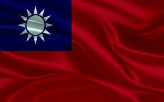 3d waving realistic silk national flag of Taiwan. Happy national day Taiwan flag background. close up photo
