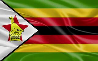 3d waving realistic silk national flag of Zimbabwe. Happy national day Zimbabwe flag background. close up photo