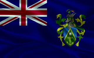 3d waving realistic silk national flag of Pitcairn Island. Happy national day Pitcairn Island flag background. close up photo