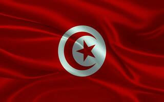 3d waving realistic silk national flag of Tunisia. Happy national day Tunisia flag background. close up photo