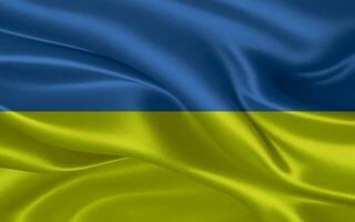 3d waving realistic silk national flag of Ukraine. Happy national day Ukraine flag background. close up photo