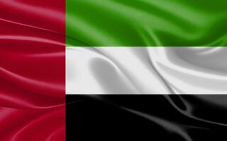 3d ondulación realista seda nacional bandera de unido árabe emiratos contento nacional día unido árabe emiratos bandera antecedentes. cerca arriba foto