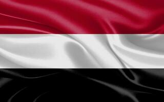 3d waving realistic silk national flag of Yemen. Happy national day Yemen flag background. close up photo