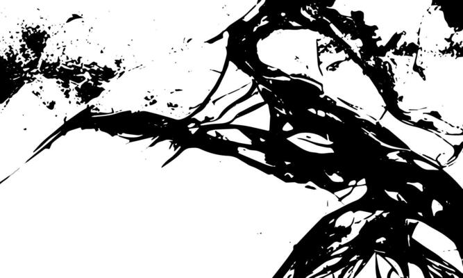 black and white abstract painting of a tree