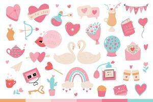 Valentine's Day clip art collection, hand drawn cartoon elements, doodles for stickers, prints, sublimation, cards, stationary, posters, etc. EPS 10 vector