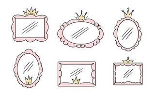 princesa corona espejo marco. mano dibujado vector