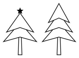 christmas tree illustration, simple line vector isolated on white background.