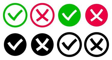 check marks and crosses are green, red and black. simple vector isolated on white background