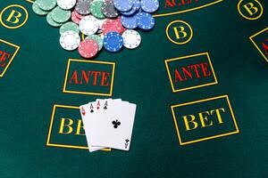 Poker chips on a table at the casino photo