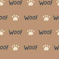 Doggy seamless pattern with paw print and text vector