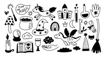 Fantasy and Fairy tale doodle elements set vector