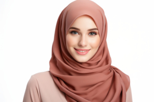 AI generated Portrait of beautiful muslim woman wearing hijab. Islamic woman isolated on white background png