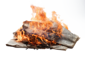 AI generated Burning newspaper with flame. Concept of propaganda and fake news png