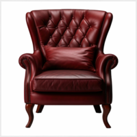 AI generated Stylish comfortable leather armchair with pillow isolated on white background. Interior furniture png