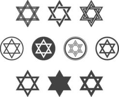 Shield Magen David Star vector set. Symbol of Israel. Black icon on white background. Flat design.