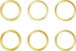 Collection of round golden frames from laurel branches with foliage. Vector illustration