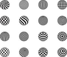 3d ball vector set. Striped balls, cage, dots pattern. Flat design element for template