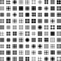 Plaid tartan pattern seamless big set. One hundred original and unique patterns. Vector checkered plaids fabric texture black white flat design.