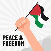 Palestine Peace and Freedom Vector illustration. Hands with national flag red, green, white, and black colors. Background  banner with copy space area.