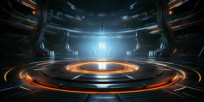 AI generated Modern Futuristic Stage Backdrop Concept, Abstract Technology Design for Events, Generative Ai photo