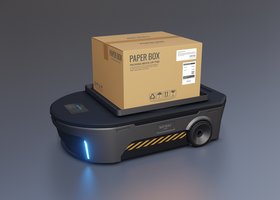 Cardboard box mockup on Automated guided vehicle psd