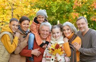 Portrait of a large family of seven in autumn photo