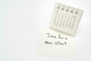 Time For A New Start text on paper with 2024 JAN calendar, Business Concept. New Year New Start. photo