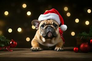 AI generated Christmas festivities with a lovable dog celebrating with festive decorations and holiday joy AI Generated photo