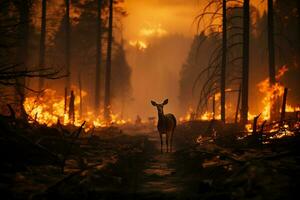 wildfire forest fire Engulfs Woods Fire Spreads Wildly AI Generated photo