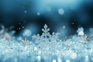 AI generated snowflakes gracefully decorating a winter wonderland Christmas snow light background AI Generated photo