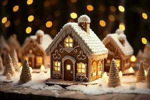 AI generated Christmas gingerbread house Magical fairy tale castle in snowy winter of sugary dreams AI Generated photo