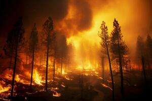 wildfire forest fire Engulfs Woods Fire Spreads Wildly AI Generated photo