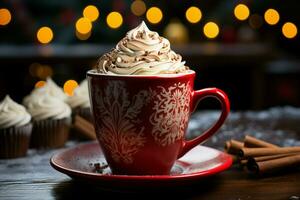 AI generated Classic hot chocolate rich warmth and creamy eggnog festive holiday Christmas  AI Generated photo