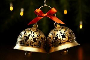 AI generated Shiny Christmas bell jingle bells ringing, spreading holiday cheer with festive joy AI Generated photo