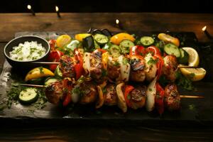 Juicy skewered seekh kababs a mouthwatering blend of spices and grilled goodness AI Generated photo