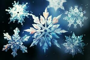 AI generated snowflakes gracefully decorating a winter wonderland Christmas snow light background AI Generated photo