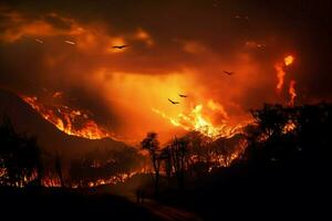 wildfire forest fire Engulfs Woods Fire Spreads Wildly AI Generated photo