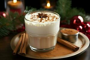 AI generated Classic hot chocolate rich warmth and creamy eggnog festive holiday Christmas  AI Generated photo