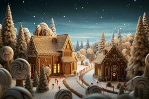 AI generated Christmas gingerbread house Magical fairy tale castle in snowy winter of sugary dreams AI Generated photo