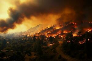wildfire forest fire Engulfs Woods Fire Spreads Wildly AI Generated photo